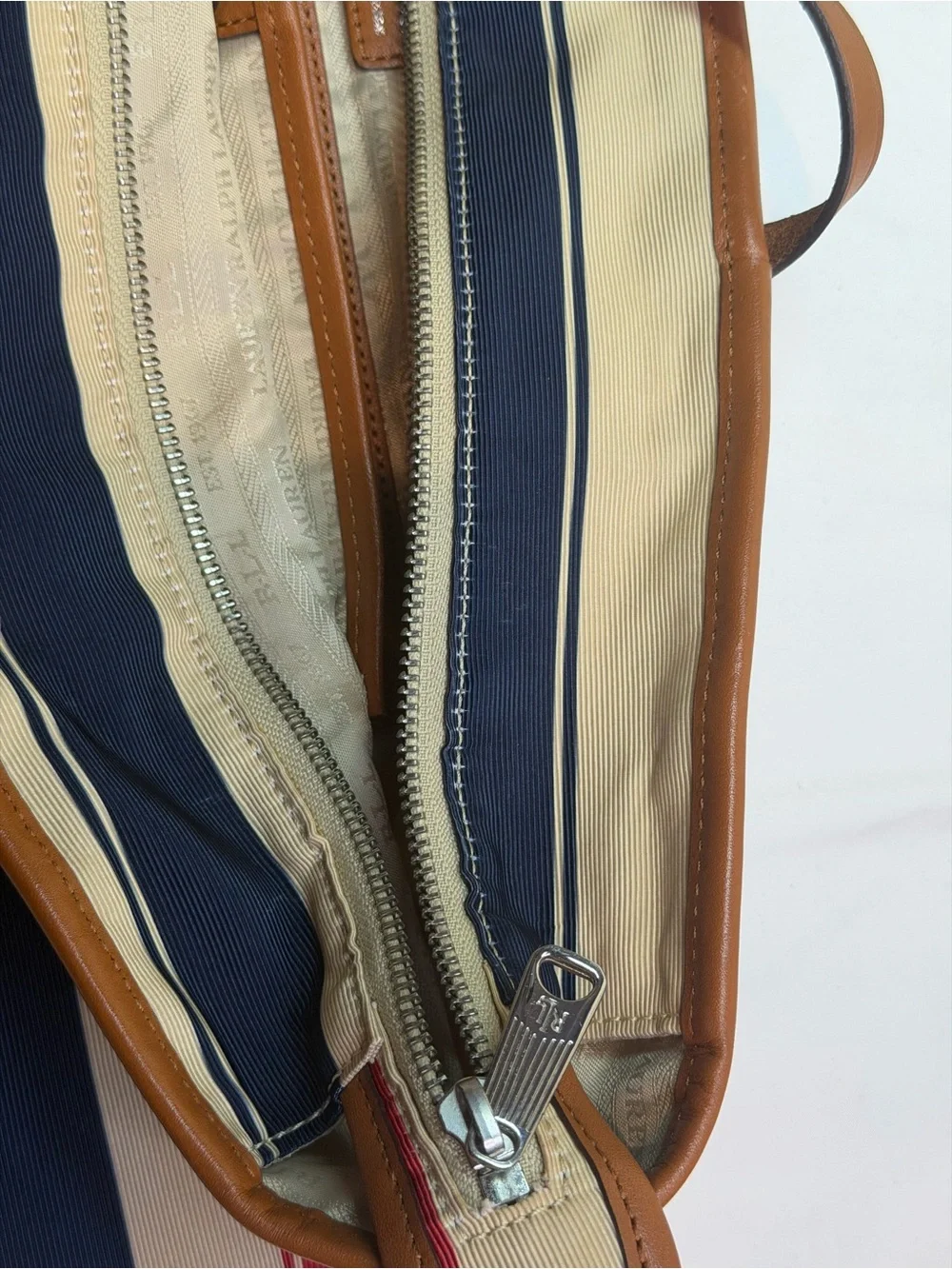 Lauren Ralph Lauren Red, Navy & Cream Striped Canvas Tote